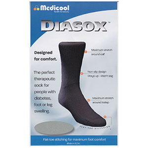 Diasox Seam-Free Sock, Medium, Black, Cotton Acryl